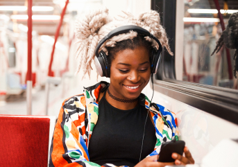 Woman listening with headphones